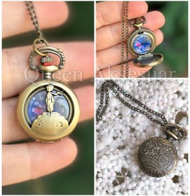 Resim QUEEN AKSESUAR İthal lüks metal küçük prens model kapaklı açılır kapanır köstekli zincirli kolye saat 