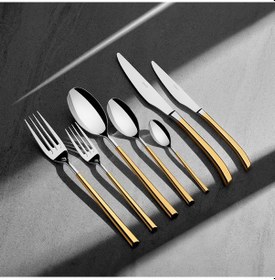 Resim Elegance Altın Sade 12 Kişilik 84 Parça Çatal Kaşık Bıçak Takımı 