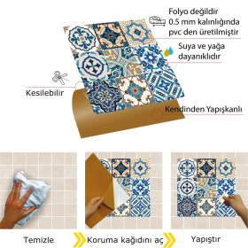 Resim Tink Kendinden Yapışkanlı Etnik Karo Desenli Pvc Karo 30x30 cm (56 Adet) 5m2 