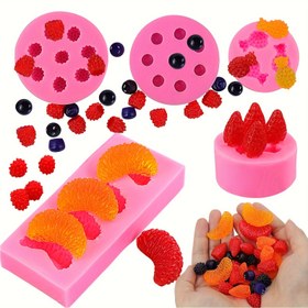 Resim 5 Adet Meyve Şekilli Silikon Kalıp, 3D Mini Ananas Çilek Portakal Yaban Mersini Dut Şekilli Mum Silikon Meyve Kalıbı Sabun Mum Kil Aroma Boncuk DIY El Sanatları Noel Hediyeleri 