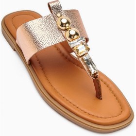 Resim Hakiki Deri Petya Taba Taşlı Parmak Arası Kadın Terlik 