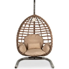 Resim Demharis Tek Kişilik Rattan Gümbet Bahçe Salıncağı Minderli Balkon Salıncağı 