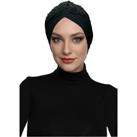Resim Elysianfidan Kopma Astarlı Işlemeli Siyah Dantel Motifli Hazır Türban Tesettür Abiye Bone Siyah Dantel 