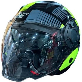 Resim Sway SW-766 Geko Çenesiz Güneş Gözlüklü Kask Sarı Siyah 