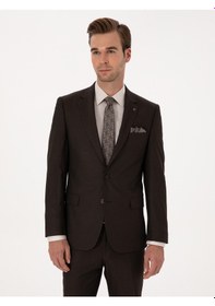 Resim Cacharel Kahverengi Slim Fit Mikro Desenli Takım Elbise 