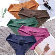 Resim 5 adet Kadın Seksi Dantel Kenarlı Pantolon - Orta Yükselişli Görünmez İç Çamaşırı Kahverengi, Yeşil, Pembe, Deniz Mavisi, Siyah - Yumuşak Nefes Alabilen Düz Renk Tasarımı Günlük Giyim İçin, Dantel Kenarlı Pantolon, Rahat Uygun 