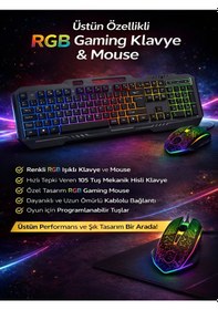 Resim Mekanik Rgb Oyuncu Klavye Mouse Seti 105 Tuş Led Işıklı Kablolu Gaming Klavye Siyah Diğer 