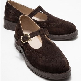 Resim Luvi Shoes Janney Kahverengi Süet Hakiki Deri Bantlı Kadın Loafer Ayakkabı Kahve Süet 