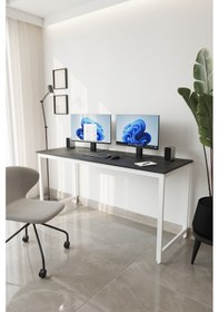 Resim Siyah/beyaz 160x60 Çalışma Masası, Bilgisayar Masası, Ofis Masası, Metal Ayaklı Siyah Beyaz 