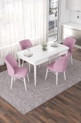 Resim Canisa Nef Serisi 70x114 Açılabilir Mdf Beyaz Mutfak Masası Takımı Ve 4 Pembe Sandalye 