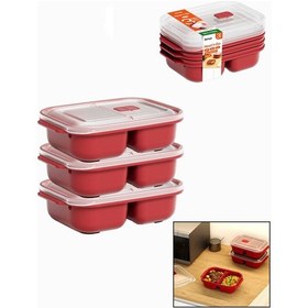 Resim 3 Pcs Kırmızı Bölme Dikdörtgen Saklama Kab Set 1200ml 5224 