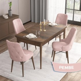 Resim Canisa Concept Iza Serisi, 80 X 132 cm Açılabilir Mdf Masa, Barok Ahşap Desen Mutfak Masa Takımı, 4 Sandalye 