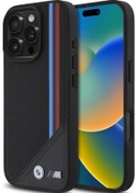 Resim İphone Uyumlu 16 Pro Kılıf Bmw Lisanslı Magsafe Özellikli M Logolu Üç Çizgili Meshed Tricolor Stripes Siyah 