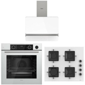 Resim Ferre Fryart Steam Beyaz Set ( D081 Beyaz Davlumbaz -SS206 Beyaz Ocak- XE64CB Fryart Steam Beyaz Fır 