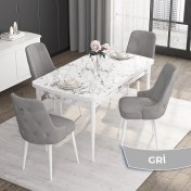 Resim Canisa Concept Noa Serisi,80 x 132 cm Açılabilir Mdf Masa,beyaz Mermer Desen Mutfak Masa Takımı, 4 Sandalye Gümüş Halkalı 