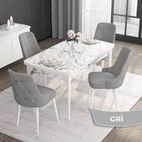 Resim Canisa Concept Noa Serisi,80 x 132 cm Açılabilir Mdf Masa,beyaz Mermer Desen Mutfak Masa Takımı, 4 Sandalye Gümüş Halkalı 