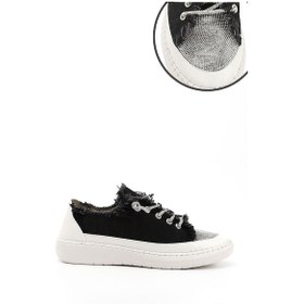 Resim Gönderi R Siyah Kot Triko Taşlı Comfort Dolgu Taban Sneaker Siyah 