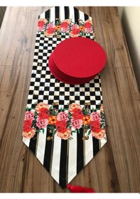 Resim Kırmızı Gül Desenli Runner & Supla Çok Renkli 