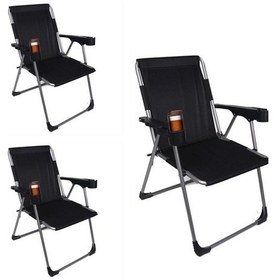 Resim Alin Metal Kamp 3''lü 140 Kg Taşima Kapasiteli Lüks Bardaklıklı Kamp & Piknik Sandalyesi Rft-02 Siyah 