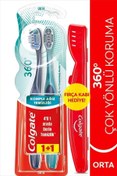 Resim Colgate 360 Komple Ağız Temizliği Çok Yönlü Koruma Orta Diş Fırçası 1+1 & Fırça Kabı Hediye 