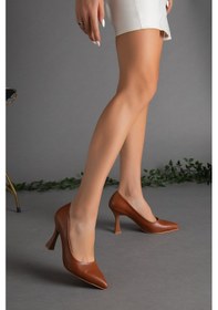 Resim Cilt İnce Topuk Taba Kadın Stiletto-2104-Taba 