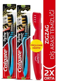 Resim Colgate Zigzag Charcoal Diş Arası Temizliği Orta Diş Fırçası 2'li + Diş Fırçası Kabı 