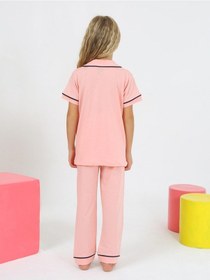 Resim Kız Çocuk Kısa Kollu %100 Pamuklu Düğmeli Pijama Takımı Princess Pembe 