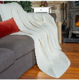 Resim Jakarlı Şönil Koltuk Örtüsü Kanepe Örtüsü Koltuk Şalı 175x215 Kaymaz Ekru Ekru 