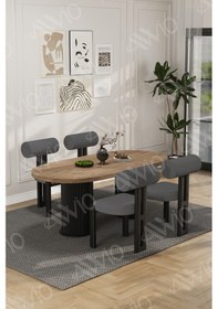 Resim Avvio Cydney Serisi Bohem Ayak 4'lü Metal Pofi Demonte Sandalye 80x140 Masa Sandalye Takımı Akça Masa Sandalye Siyah Kumaş Gri 