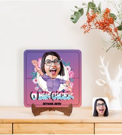 Resim Bk Gift Kişiye Özel O Bir Çiçek Karikatürlü Ahşap Standlı Puzzle Çerçeve-1 