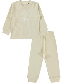 Resim Minidamla Gülen Yüz Baskılı 1-6 Yaş Pijama Takımı - Bej - Bej / 4-5 Yaş 