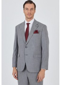 Resim İmza Gri Mono Yaka Esnek 4 Drop Comfort Fit Classic Takım Elbise 1001250159 Gri 