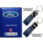 Resim Plakanıza Özel Ford Logolu Lacivert Ruhsat Kabı Ve Anahtarlık 