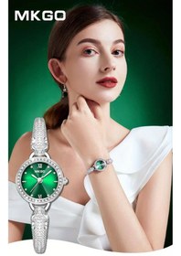 Resim MKGO Lüks Taşlı Kuvars Saat Gümüş Yeşil 