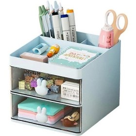 Resim Ganzhoushop Çekmeceli Masa Malzemeleri Düzenleyici, Masaüstü Kırtasiye Saklama Kutusu Kalemler Kalem Tutucu Ofis, Okul, Ev İçin -yxblue 