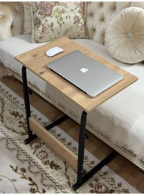 Resim Metal Ayaklı Yükseklik Ayarlı Laptop Sehpası Kahvaltı Masası Çalı Ceviz 