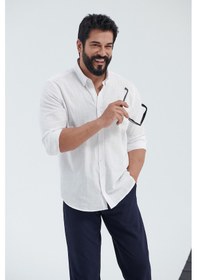 Resim AC&Co / Altınyıldız Classics Erkek Lacı Slim Fit Dar Kesim Beli Bağlamalı Yan Cep Gofre Desenli Pantolon Lacivert 