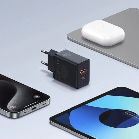 Resim Baseus Cube Type-C + USB Girişli U+C 20W Hızlı Şarj Cihazı iPhone 15 14 13 12 11 Uyumlu Samsung ve Android Uyumlu Beyaz 