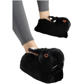 Resim Peluş Tavşan Figürlü Kaymaz Ve Ses Yapmaz Ev Panduf Siyah-siyah Siyah 