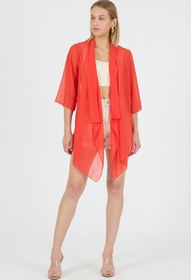 Resim Laranor Nar Çiçeği Şal Yaka Volan Kol Şifon Kimono Kaftan Plaj Giyim 25L8101 