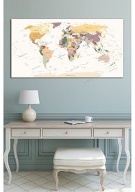 Resim Dünya Haritası World Map Dekoratif Kanvas TAblo (7 Farklı Ölçü) 120 x 60 