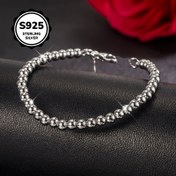 Resim 1 adet Şık 925 Gümüş 4mm Boncuklu Bileklik - Kadınlar, Çiftler İçin İdeal, Günlük Kullanım, Tüm Mevsimler, Günlük Aksesuar | Vintage Tarzı Bileklik | Pürüzsüz Dokulu Bileklik 