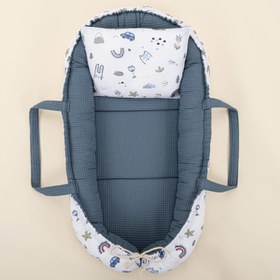 Resim Babynest ve Yastık - Çift Taraflı - Koyu Mavi Petek - Mavi Kedi 