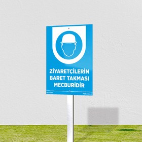 Resim Ziyaretçilerin Baret Takması Mecburidir Levhası - 20x30 cm / Kompozit 