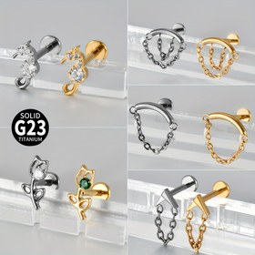 Resim 1 adet G23 Katı Titanyum Kübik Zirkonya Denizatı Kıkırdak Küpe 16G İçten Dişli Helix Kalp Kulak Tragus Piercing Vücut Takısı 
