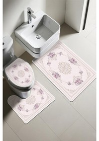 Resim Modern Desenli Dijital Baskı 3 Lü Banyo Paspas Takımı Yıkanabilir Kaymaz Tabanlı Klozet Takımı Klz0056 Renkli 