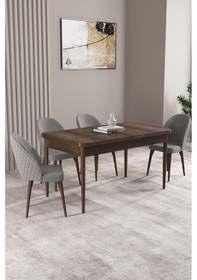 Resim Milas Barok Desen 80x132 Mdf Açılabilir Yemek Masası Takımı 4 Adet Sandalye Gri 