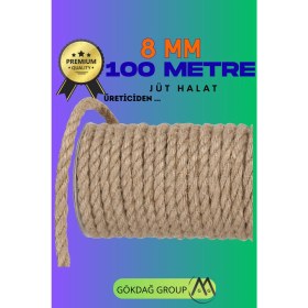 Resim 8 mm 100 Metre Dekoratif Jüt Halat Hasır Ip, Dayanıklı ve Şık Tasarım 