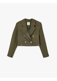 Resim Koton Uzun Kollu Kruvaze Tüvit Crop Blazer Ceket Haki Desenli 6wak50011uw Haki Desenli 