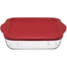 Resim Turuncu Silikon Kapaklı Kare Borcam Tepsi, Dayanıklı ve Şık Mutfak Gereci 